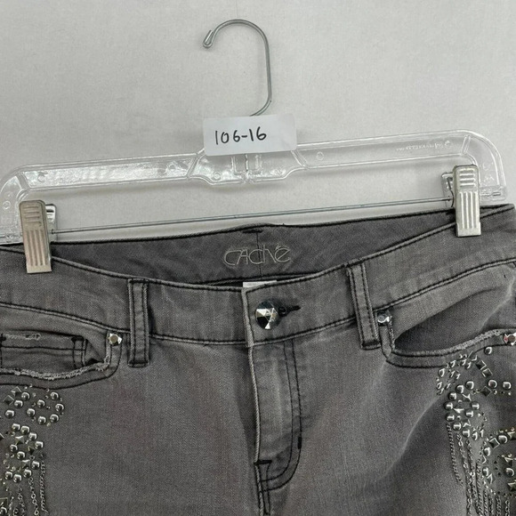 Cache Skinny Jeans Women's Sz 2 Gray Studded Rhinestone Slim Fit Stretch Denim - Picture 11 of 11